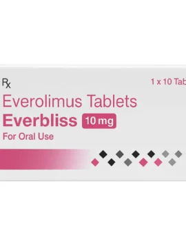 Everbliss 10mg Tablet – Everolimus-based medication used in cancer therapy and organ transplant rejection prevention, supplied by Rizochem Pharmaceuticals.