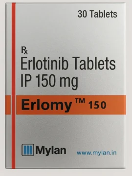 Erlomy Erlotinib 150mg Tablet – A prescription medicine used to treat non-small cell lung cancer and pancreatic cancer by inhibiting tumor cell growth.