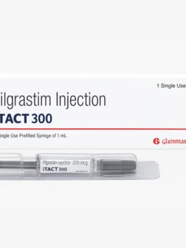 Filgrastim 300mcg Injection vial with packaging, used to stimulate white blood cell production, available through Rizochem Pharmaceuticals Exporter.