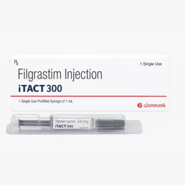 Filgrastim 300mcg Injection vial with packaging, used to stimulate white blood cell production, available through Rizochem Pharmaceuticals Exporter.
