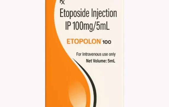 Etolon Etoposide 100mg Injection – Chemotherapy medication for the treatment of lung cancer, testicular cancer, and other solid tumors, supplied by Rizochem Pharmaceuticals.