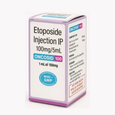 Oncosid Etoposide 100mg Injection – Chemotherapy treatment for lung cancer, testicular cancer, and various solid tumors, available from Rizochem Pharmaceuticals.
