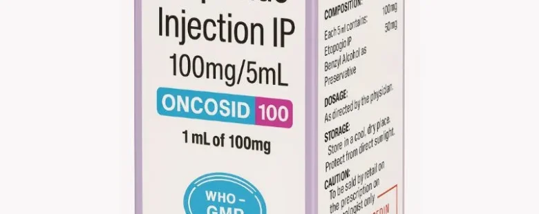 Oncosid Etoposide 100mg Injection – Chemotherapy treatment for lung cancer, testicular cancer, and various solid tumors, available from Rizochem Pharmaceuticals.