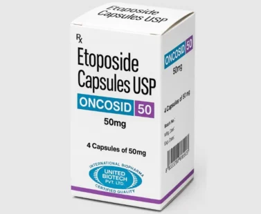 Oncosid Etoposide 50mg Injection – Chemotherapy medication for the treatment of lung cancer, testicular cancer, and other solid tumors, available from Rizochem Pharmaceuticals.