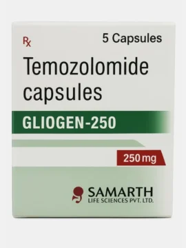 Temozolomide 250mg Tablet – Oral chemotherapy medicine used for brain tumors like glioblastoma multiforme and anaplastic astrocytoma, available from Rizochem Pharmaceuticals.