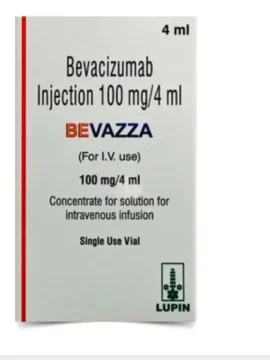 Bevacizumab 100mg Injection for cancer treatment by Rizochem Pharmaceuticals, used in managing various types of cancers including colorectal, lung, and breast cancer.