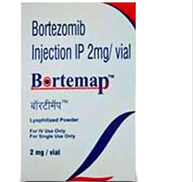 Bortezomib 2mg Injection Bortemap': Bortezomib 2mg Injection Bortemap for cancer treatment, used in chemotherapy for multiple myeloma and lymphoma, with clear labeling and packaging.