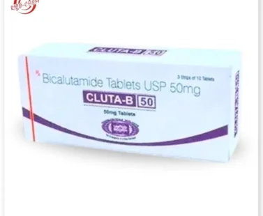 Cluta B, Bicalutamide 50mg tablet, offered by Rizochem Pharmaceuticals Wholesaler & Exporter. Used for prostate cancer treatment. White tablet in protective packaging.