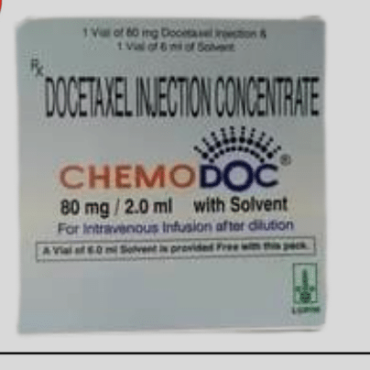 Chemodoc Docetaxel 80mg Injection – A chemotherapy medication used for treating breast, lung, prostate, and other cancers. Available for export from Rizochem Pharmaceuticals.