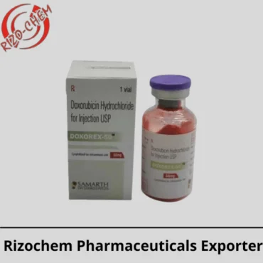 Doxorex Doxorubicin 50mg Injection – An anthracycline chemotherapy drug used for treating breast cancer, leukemia, lymphomas, and other cancers. Available for export from Rizochem Pharmaceuticals.