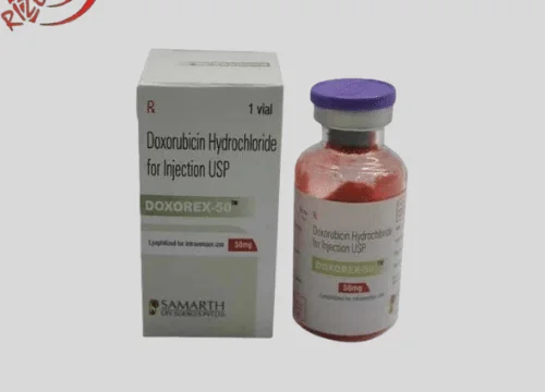 Doxorex Doxorubicin 50mg Injection – An anthracycline chemotherapy drug used for treating breast cancer, leukemia, lymphomas, and other cancers. Available for export from Rizochem Pharmaceuticals.