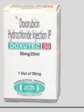 Doxutec Doxorubicin 50mg Injection – An anthracycline chemotherapy drug used for treating breast cancer, leukemia, lymphomas, and other cancers. Available for export from Rizochem Pharmaceuticals.