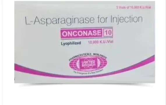 Asparaginase 10000IU Injection - Chemotherapy medication used to treat acute lymphoblastic leukemia (ALL) by depriving cancer cells of essential nutrients.