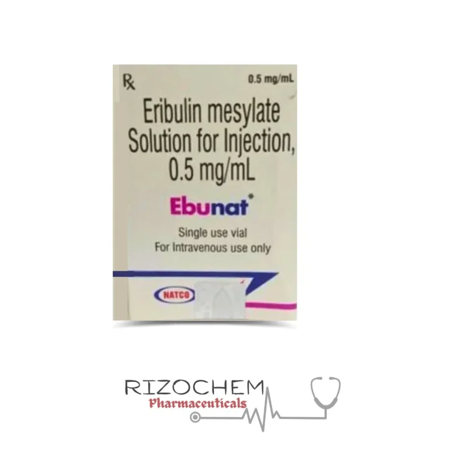 Eribulin Mesylate 0.5mg Ebunat Injection provided by Rizochem Pharmaceuticals Wholesaler & Exporter Company, an effective chemotherapy treatment for cancer management.