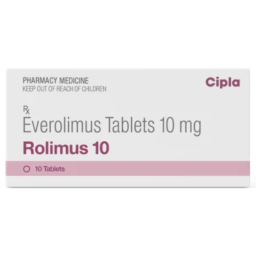 Rolimus Everolimus 10mg Tablets – Targeted therapy for certain cancers and prevention of organ transplant rejection, available from Rizochem Pharmaceuticals.