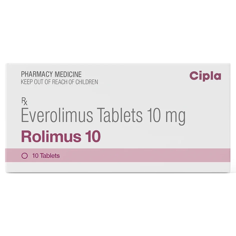 Rolimus Everolimus 10mg Tablets – Targeted therapy for certain cancers and prevention of organ transplant rejection, available from Rizochem Pharmaceuticals.