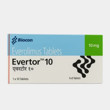 Evertor Everolimus 10mg Tablet – An oral medication used in cancer treatment and organ transplant care, available through Rizochem Pharmaceuticals.