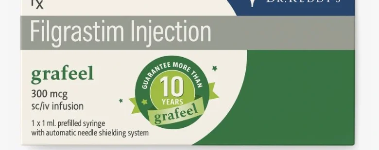 Grafeel Filgrastim Injection 300 mcg vial with packaging, used to boost white blood cell count during chemotherapy, supplied by Rizochem Pharmaceuticals Exporter.