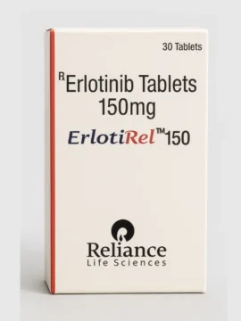 Erlotirel Erlotinib 150mg Tablet – An EGFR inhibitor used for treating non-small cell lung cancer and pancreatic cancer, available from Rizochem Pharmaceuticals.
