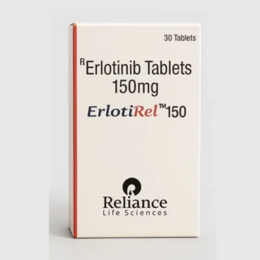 Erlotirel Erlotinib 150mg Tablet – An EGFR inhibitor used for treating non-small cell lung cancer and pancreatic cancer, available from Rizochem Pharmaceuticals.