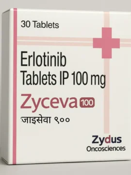 Zyceva Erlotinib 100mg Tablet – Targeted therapy medication for non-small cell lung cancer and pancreatic cancer, supplied by Rizochem Pharmaceuticals.