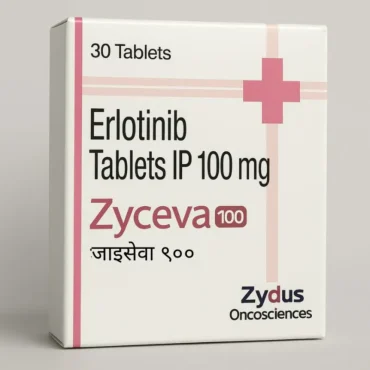 Zyceva Erlotinib 100mg Tablet – Targeted therapy medication for non-small cell lung cancer and pancreatic cancer, supplied by Rizochem Pharmaceuticals.