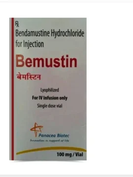 SEO-friendly image of Bendamustine Injection 100 mg (Bemustin) for cancer treatment, showcasing the product packaging and labeling.