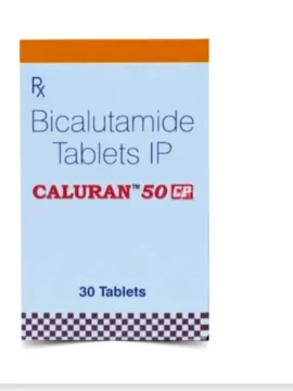Caluran Bicalutamide 50mg Tablet - Rizochem Pharmaceuticals Wholesaler & Exporter - Hormone therapy medication used for prostate cancer treatment.