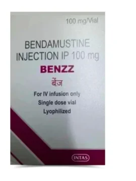 Bendamustine 100 mg Injection Benzz vial used for cancer treatment, available from Rizochem Pharmaceuticals Wholesaler & Exporter.