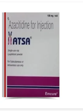 Azacitidine 100mg Injection ATSA - Chemotherapy agent used to treat myelodysplastic syndromes and acute myeloid leukemia by inhibiting cancer cell proliferation.