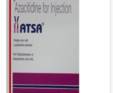 Azacitidine 100mg Injection ATSA - Chemotherapy agent used to treat myelodysplastic syndromes and acute myeloid leukemia by inhibiting cancer cell proliferation.