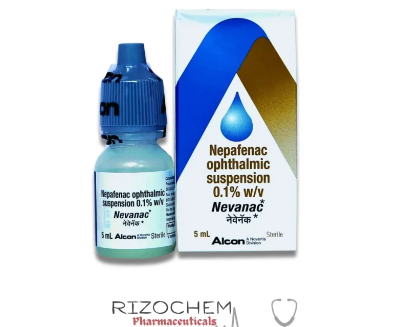 Nepafenac 5ml Nevanac Eye Drop by Rizochem Pharmaceuticals - anti-inflammatory eye drop used to reduce pain and swelling after cataract surgery.