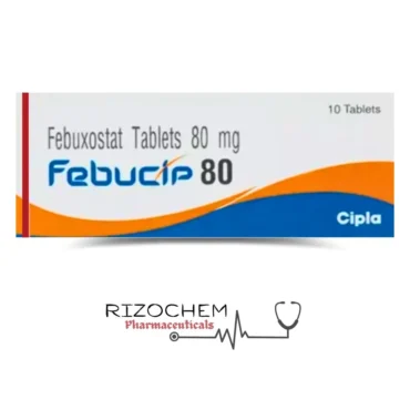 Febuxostat 80 mg Tablet - Febucip, pharmaceutical medication for gout.