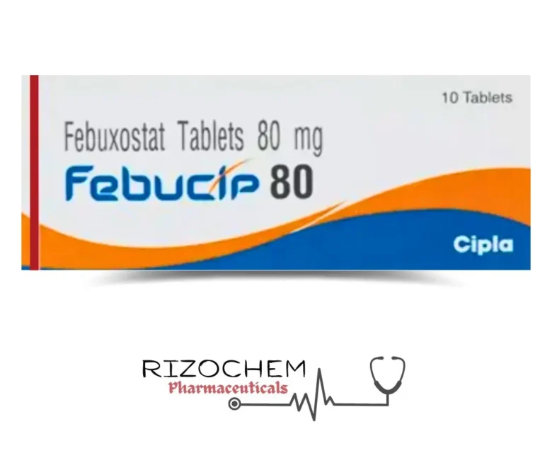 Febuxostat 80 mg Tablet - Febucip, pharmaceutical medication for gout.