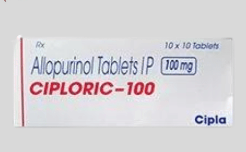 Image showing a blister pack of Allopurinol Tablets 100mg.