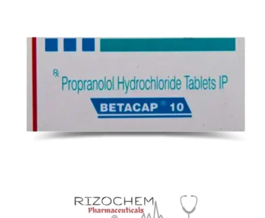 Propranolol 10 mg Tablet Betacap by Rizochem Pharmaceuticals: A beta-blocker used to manage high blood pressure, heart conditions, and anxiety.