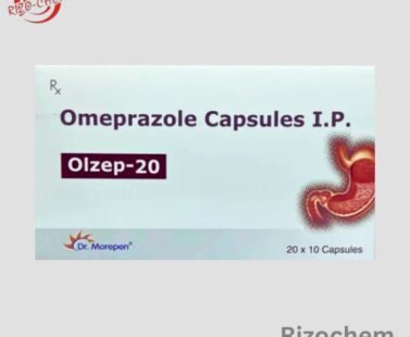 Image of Olzep 20mg Capsule - A blister pack containing red and white capsules used for treating acid-related stomach issues. Product by a reputable pharmaceuticals wholesaler and exporter. High-quality medication for effective relief.