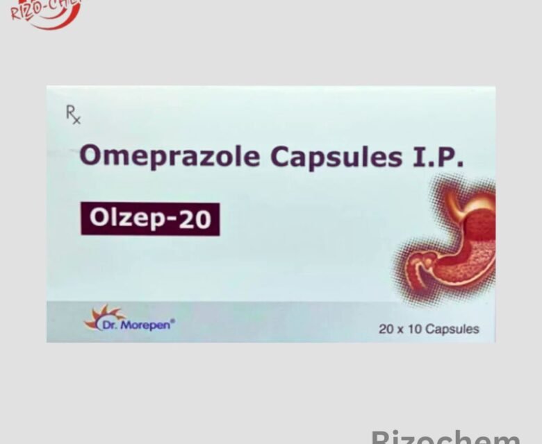 Image of Olzep 20mg Capsule - A blister pack containing red and white capsules used for treating acid-related stomach issues. Product by a reputable pharmaceuticals wholesaler and exporter. High-quality medication for effective relief.