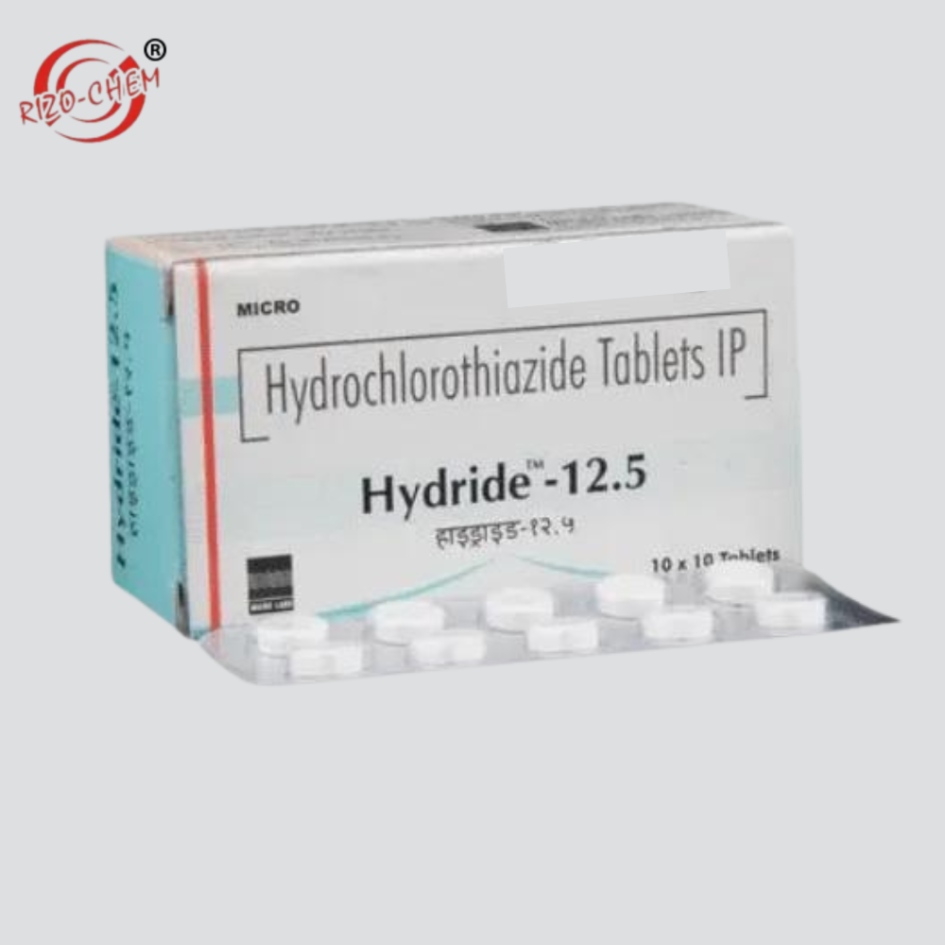 Image of a hydrochlorothiazide 12.5 mg tablet, a medication used to treat high blood pressure and edema.