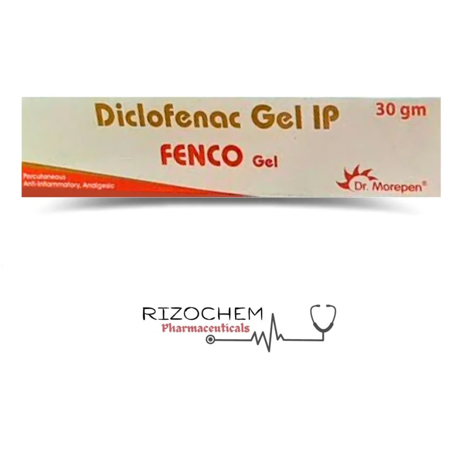 Diethylamine BP Fenco Gel by Rizochem Pharmaceuticals – Effective topical gel for relieving muscle and joint pain.