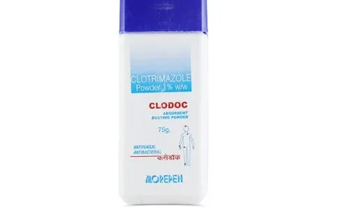 "Clotrimazole Dusting Powder 100gm – Antifungal Powder for Skin Infections by Rizochem Pharmaceuticals.