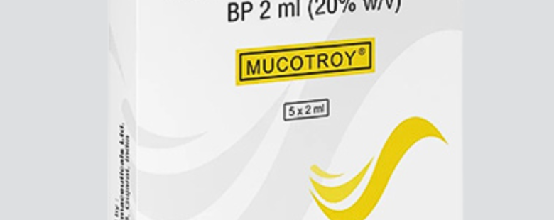 Image of Acetylcysteine Injection BP 2ml Mucotroy - a pharmaceutical product in a 2ml vial.