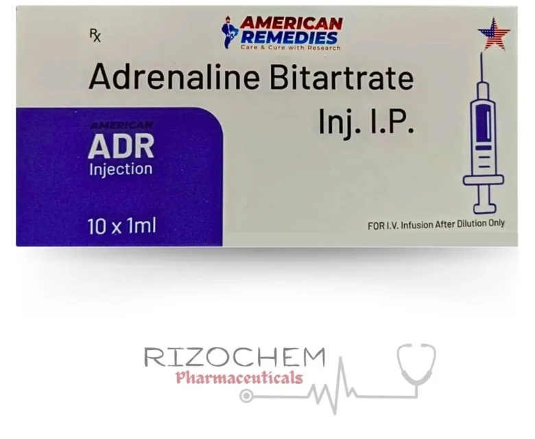 Adrenaline Bitartrate Injection vial for emergency medical use