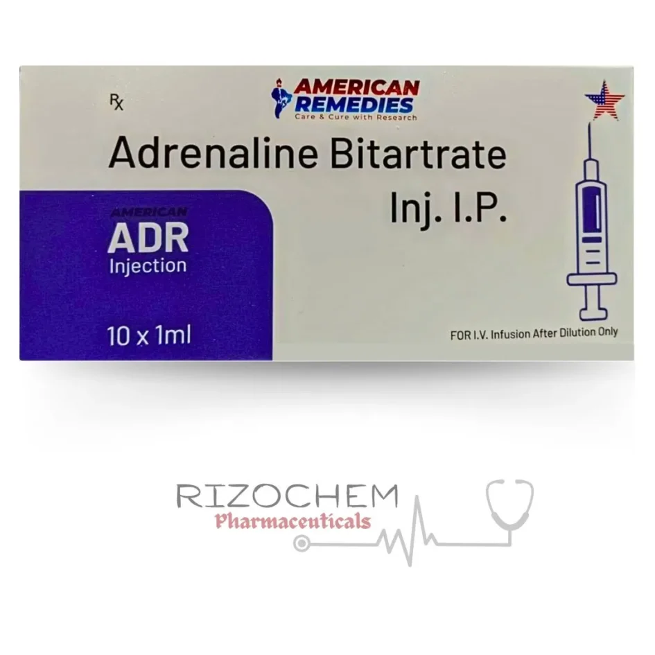 Adrenaline Bitartrate Injection vial for emergency medical use