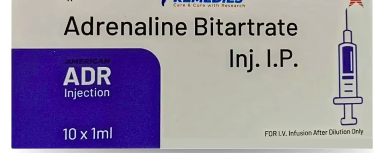 Adrenaline Bitartrate Injection vial for emergency medical use