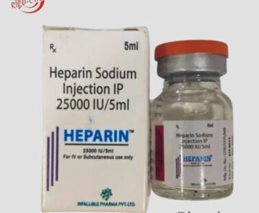 Vial of Heparin Sodium Injection - Anticoagulant medication for preventing blood clots, used in various medical treatments and procedures