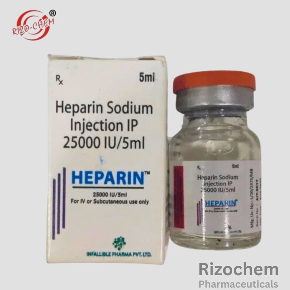 Vial of Heparin Sodium Injection - Anticoagulant medication for preventing blood clots, used in various medical treatments and procedures