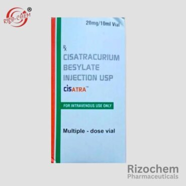 Image of Cisatracurium Besylate Injection vial, a pharmaceutical product used as a muscle relaxant in anesthesia. The label displays the dosage and concentration, manufactured by [Your Company Name], a leading pharmaceuticals wholesaler and exporter.