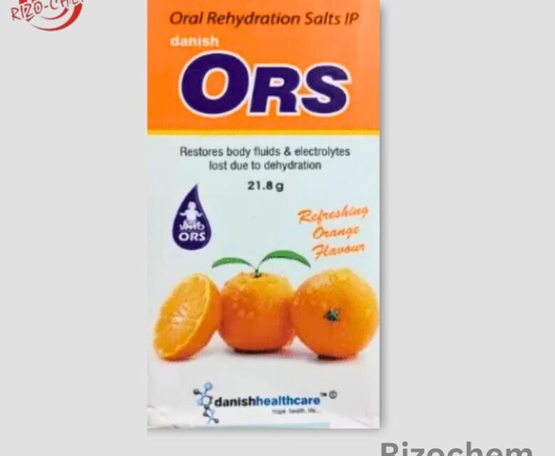 Image of Oral Rehydration Salts (ORS) sachets in vibrant packaging. ORS is an essential medical product used to prevent and treat dehydration, especially from diarrhea.