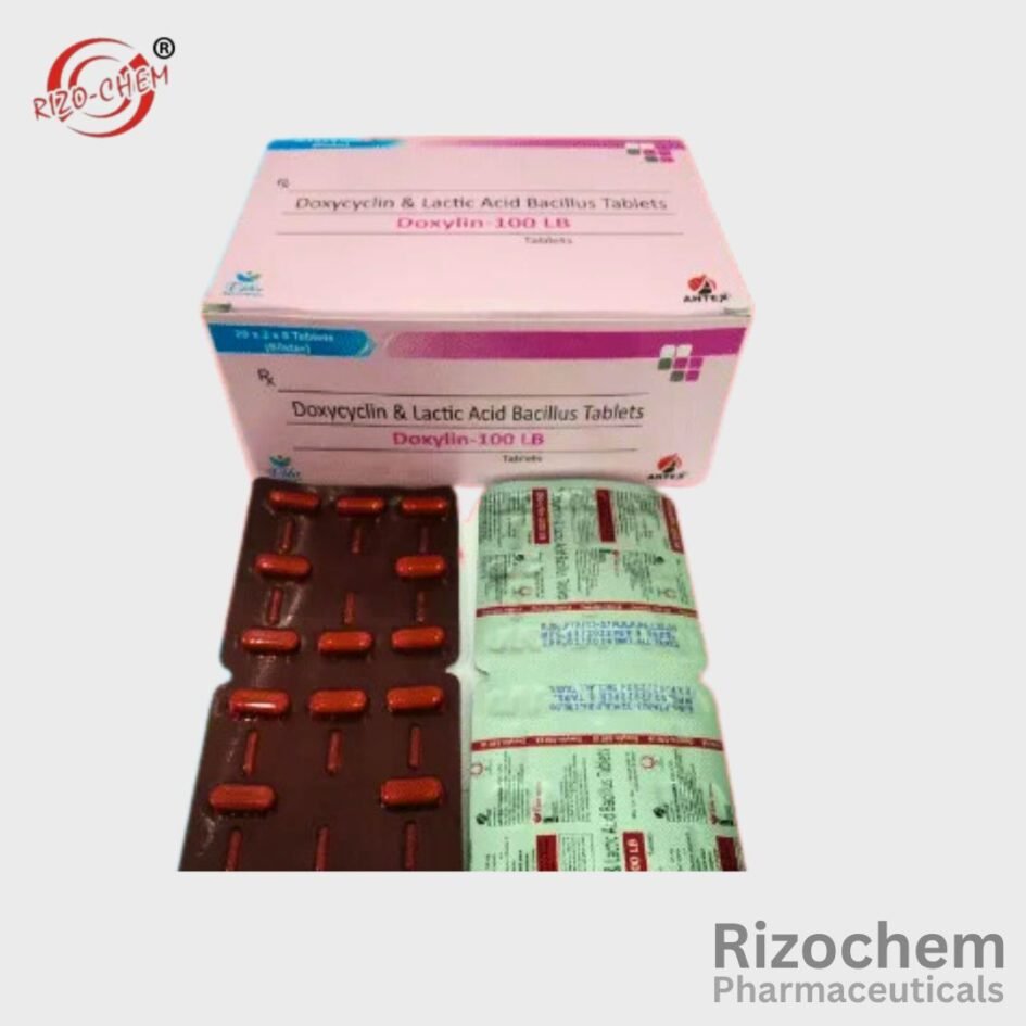 Box of Doxycyclin Tablets Doxylin 100 LB for bacterial infection treatment